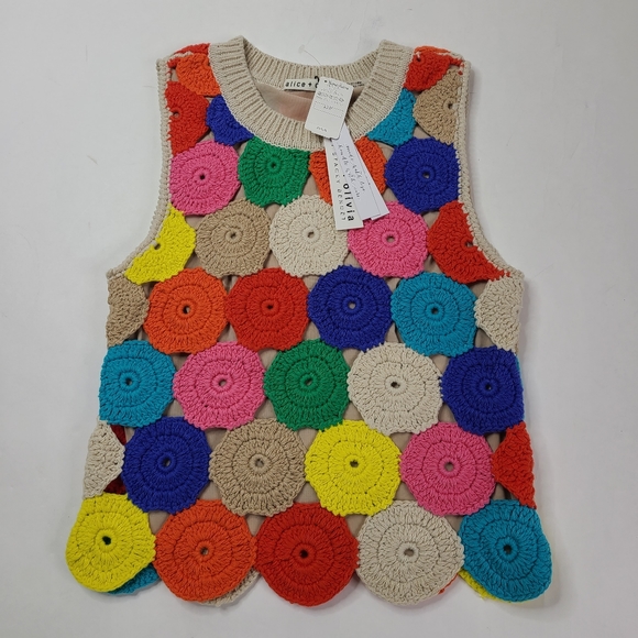 ALICE OLIVIA Multi Crochet Reva Medallion GRANNY SQUARES Top - Picture 2 of 5